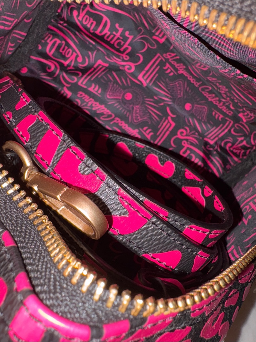 Von Dutch Black and Hot Pink Leopard Bowling Bag - Picture 10 of 12